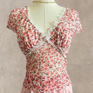 Poeselle Coquette Pink And White Floral Lace Blouse